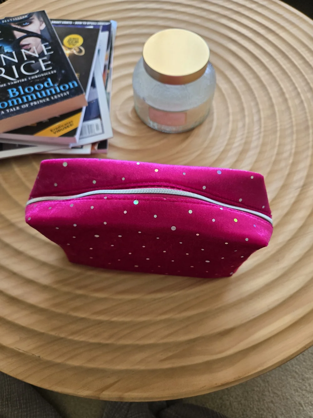 Ulta Beauty Magenta Pink Velvet Sparkle Polka Dot Makeup Cosmetic Bag Pouch